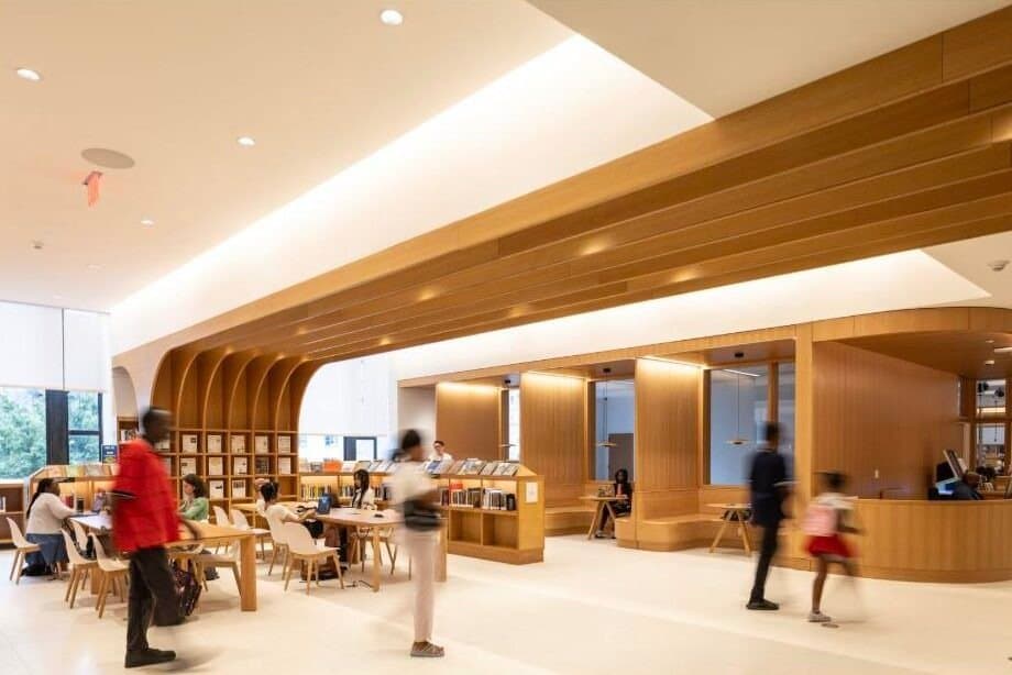 The new Teen Center at Brooklyn Public Library Central Library, with curved wood arcades