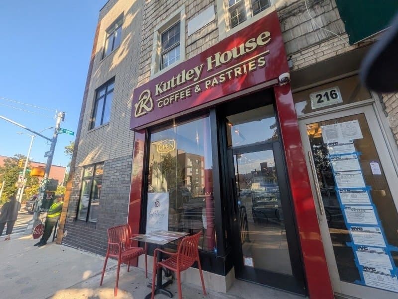 The storefront of Kuttley House, a Yemeni coffee shop in Greenpoint