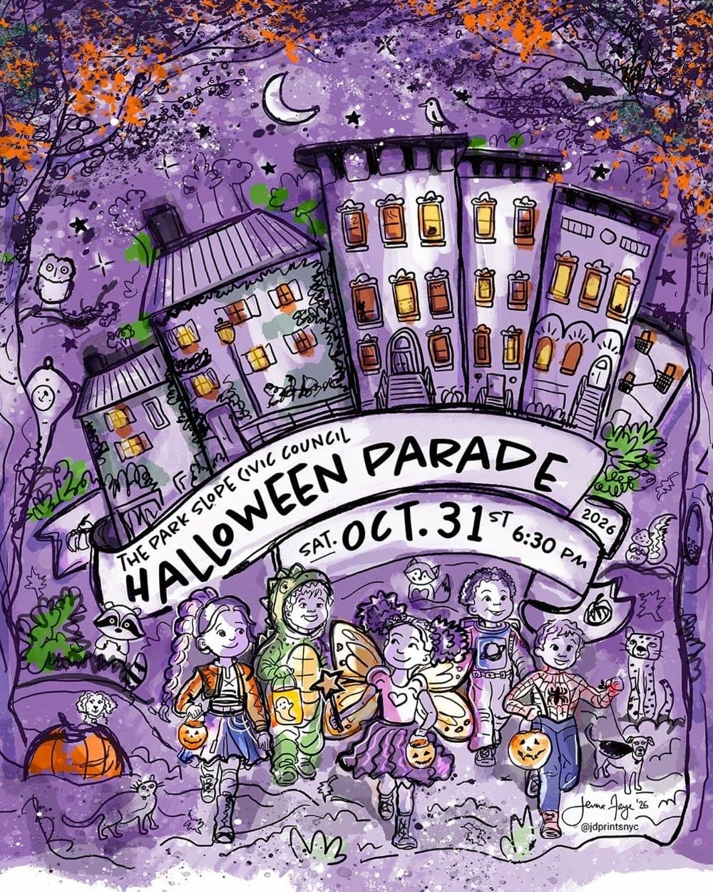 The Park Slope Civic Council 2026 Halloween Parade poster, T