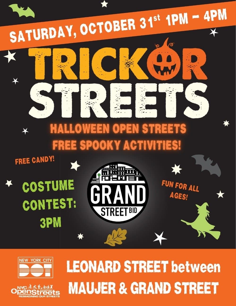Flyer for the Grand Street BID Trick-or-Streets on Leonard S
