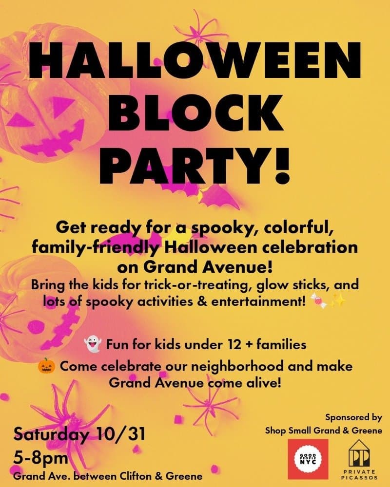 Flyer for the Grand Avenue Halloween Block Party, Saturday O