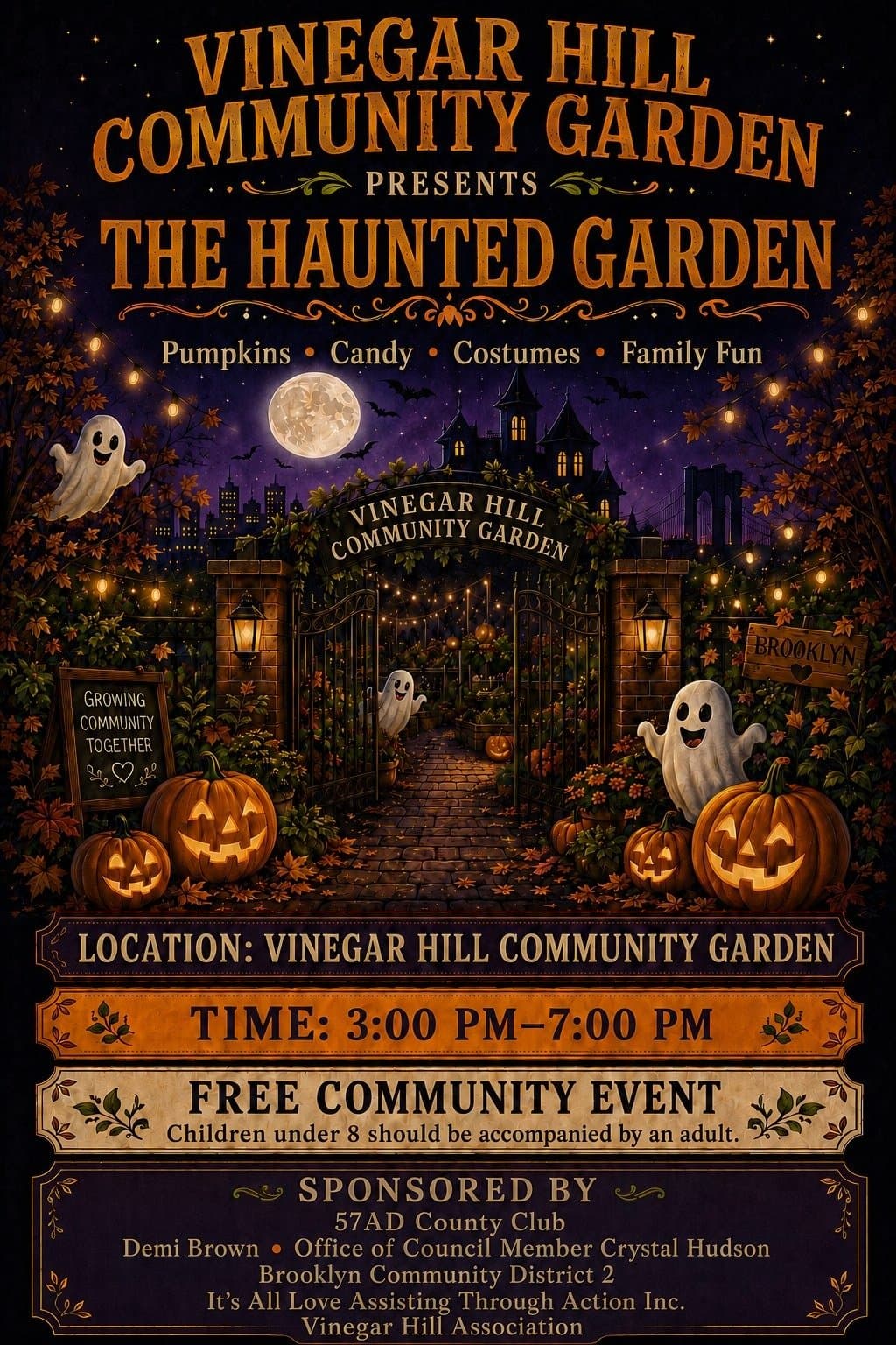 Flyer for The Haunted Garden at Vinegar Hill Community Garde