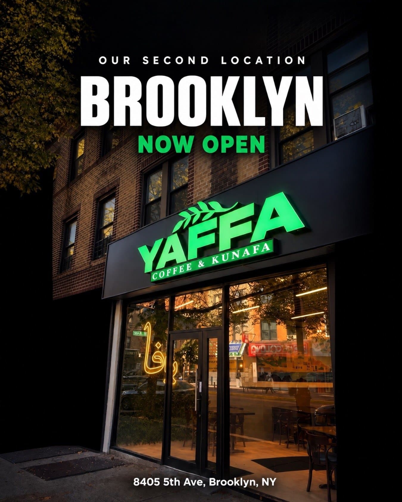 Storefront of Yaffa Coffee and Kunafa at 8405 5th Avenue in Bay Ridge