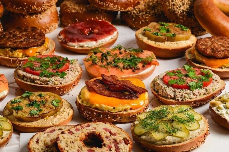 An assortment of topped bagels at Caputo Bagels in Park Slope