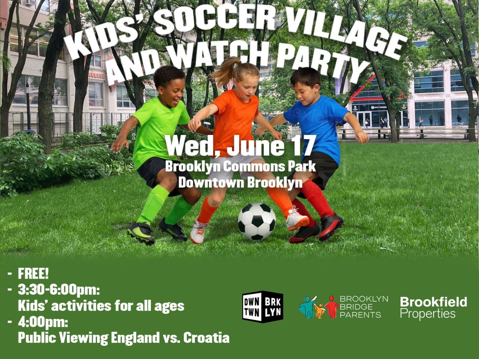 Kids’ Soccer Village & Watch Party at Brooklyn Commons 6/17